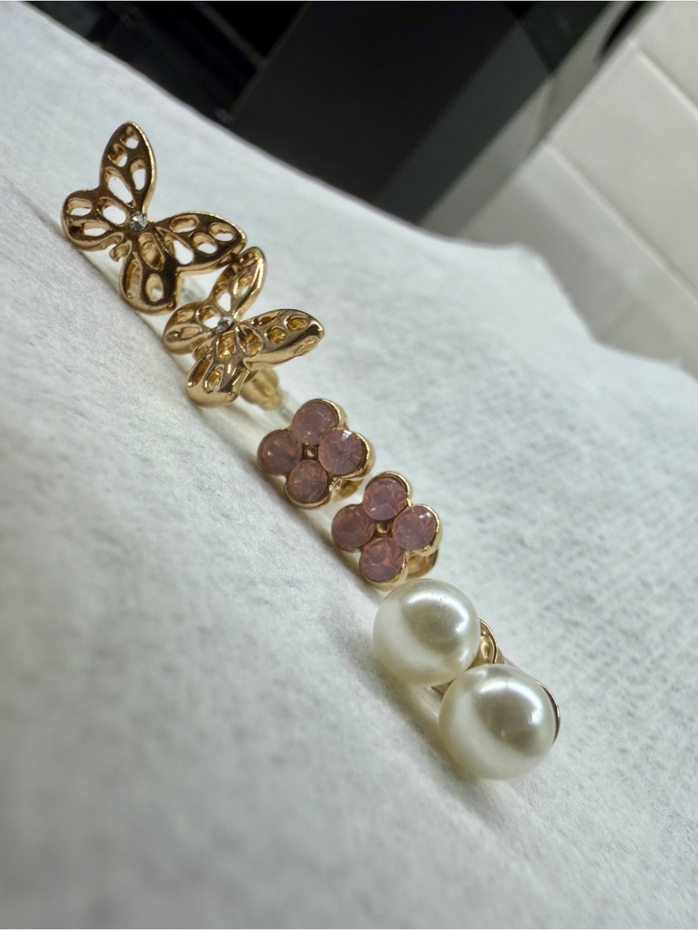 Set of Three Stud Gold-tone Earring Pairs